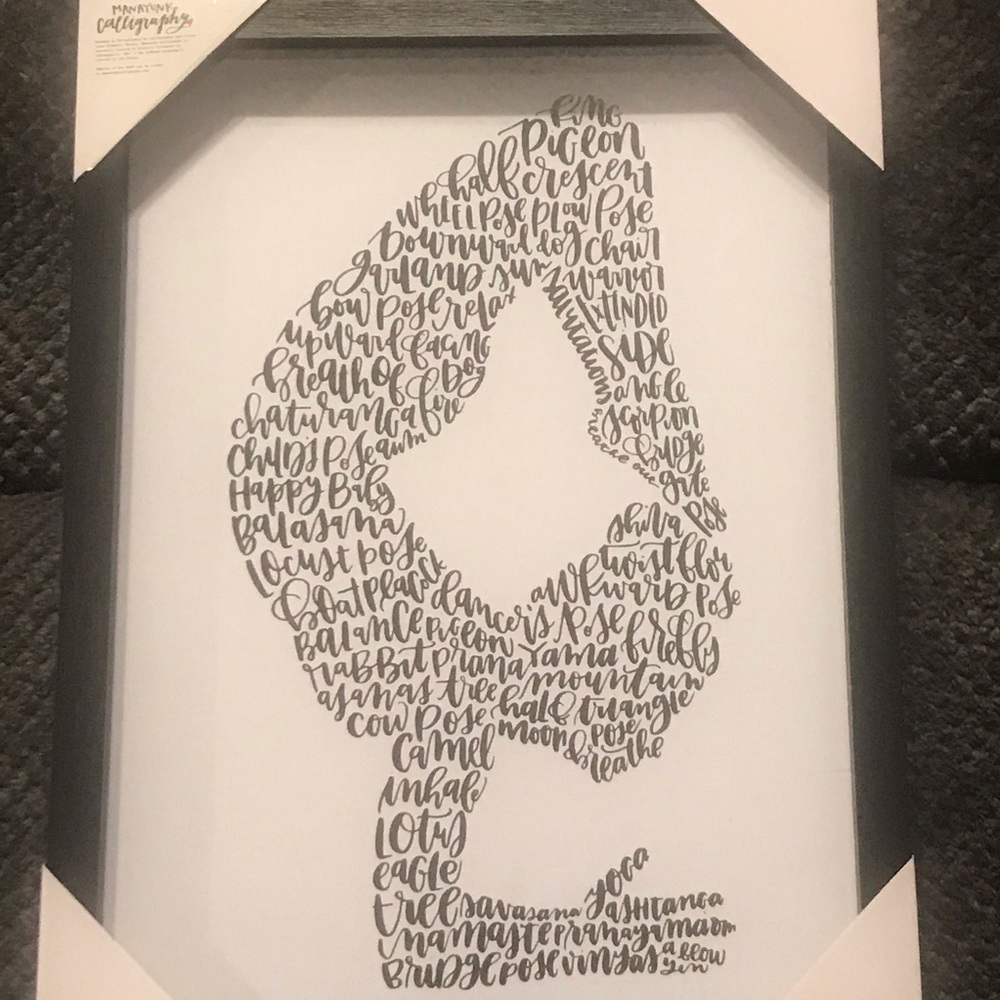 12x16 Framed Yoga Pose Manayunk Calligraphy Style
